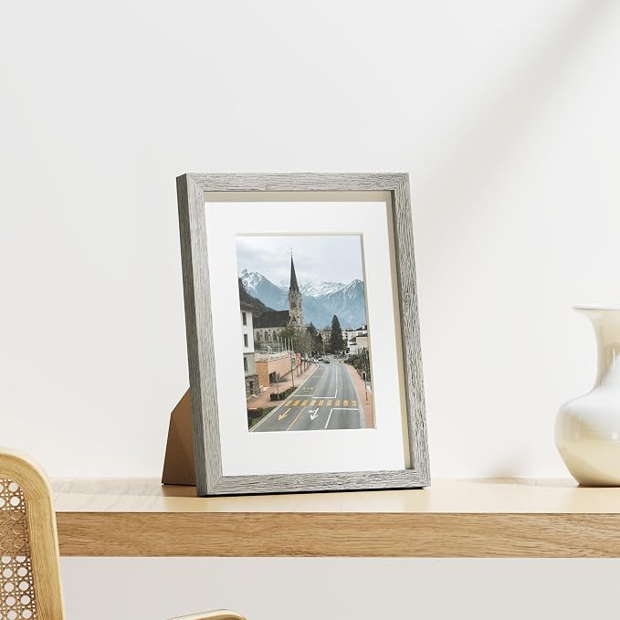Vittanly 8.5x11 Picture Frames Set of 9 for Wall Mount & Tabletop, Grey | Certificate Frame Display Pictures 6x8 with Mat or 8.5x11 without Mat, Diploma Document Degree Frames, Engineered Wood