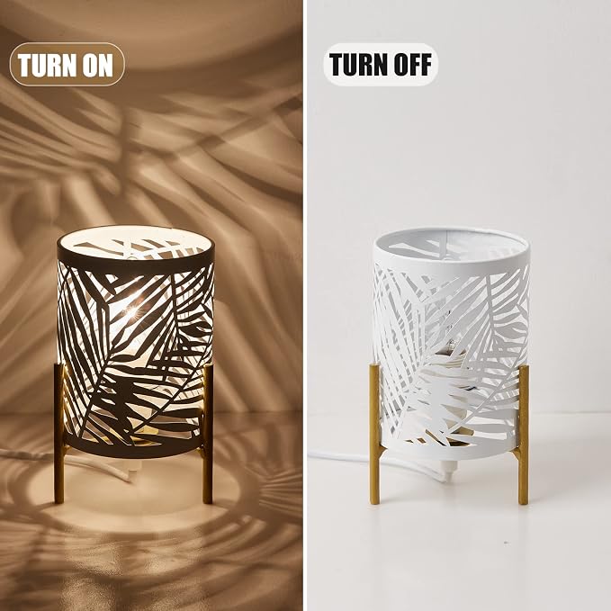 Decorative Table Lamp, Golden Tripod Stand with White Metal Hollowed Lampshade, Night Light for Bedside, E12 40W, No Bulb