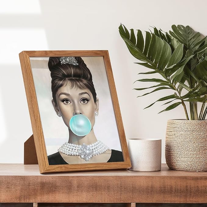 Audrey Hepburn Wall Art FRAMED - Blue Audrey Hepburn Poster - Holly Golightly - Glam Wall Art - Vintage Movie Poster - Gift for Women, Her, Wife, Woman - Pop Art Wall Decor