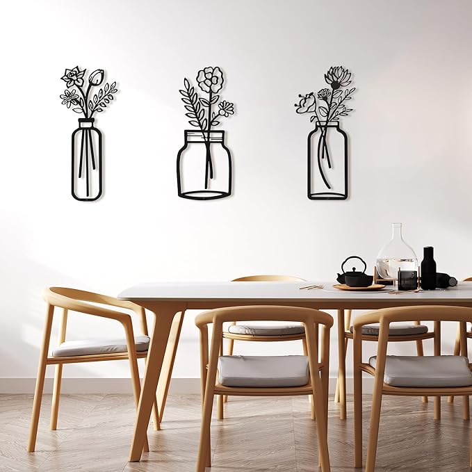 Art3d Metal Wall Art, Set of 3 Black Wall Decor for Bedroom Living Room office Study Hallway, Flower Pattern Minimalist Metal Wall Sculptures | for Bedroom Living Room office Study Hallway, Flower Pattern Minimalist Metal Wall Sculptures