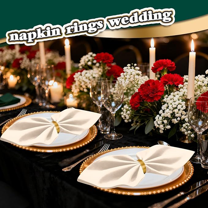 100 Pcs Gold Napkin Rings Bulk, Exquisite Round Napkin Ring Buckles, Suitable for Family Dinners, Weddings, Holiday Parties