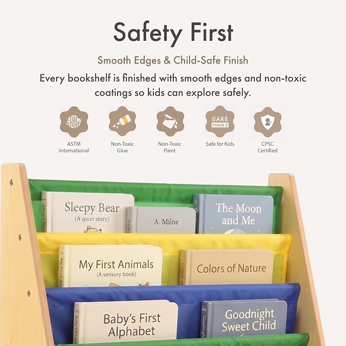 Humble Crew Kids Bookshelf, Montessori Front Facing Toddler Bookcase 4 Tier