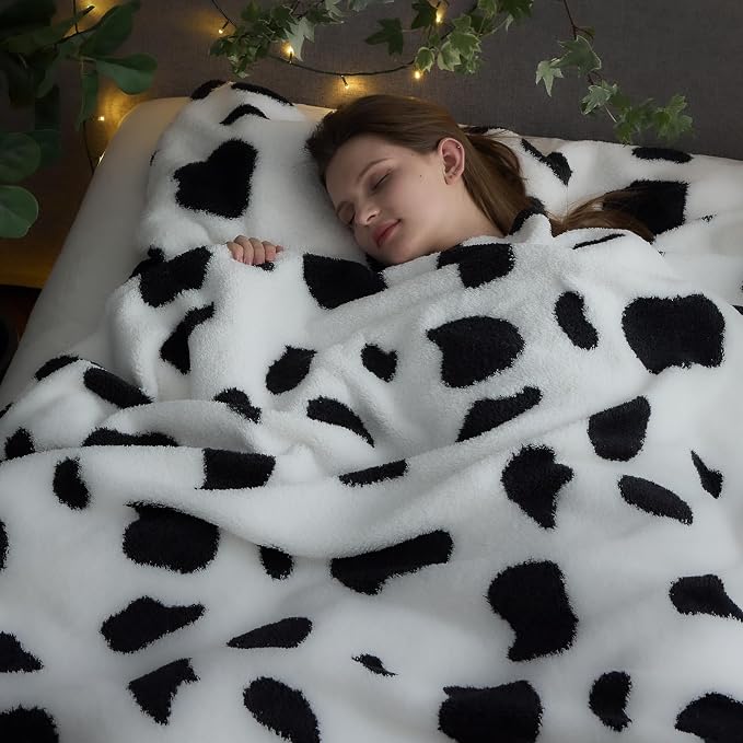 NEWCOSPLAY Knitted Throw Blanket for Couch Sofa Bed, Cow, 50"x60" | Super Soft Plush, Fuzzy Fluffy Microfiber, Lightweight Cozy Blanket for Room Decor, All Season Use