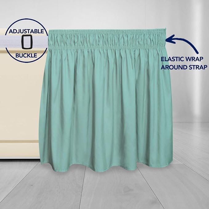 PureFit Wrap Around Ruffled Bed Skirt, Baby Blue, Twin/Full - 14" Drop | Wrinkle Free Bedskirt Dust Ruffles, Easy to Put On Frame Cover with Adjustable Elastic Belt