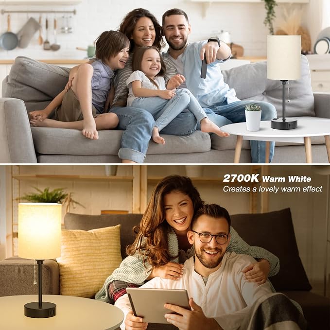 Small Bedside Table Lamp for Bedroom - Desk Lamp with USB Ports for Dorm