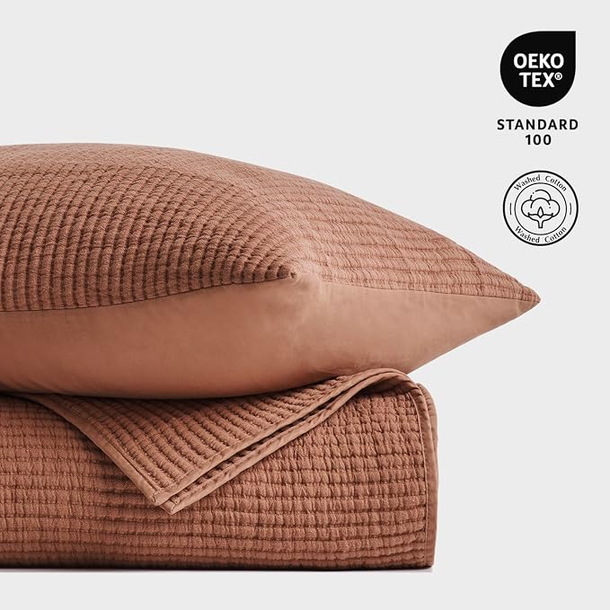 EVERGRACEHOME Cotton Ribbed Matelassé Coverlet Set, King Size, Clay | Soft Lightweight Bedspread, 3 Pieces, Breathable Cozy Oversized Quilted Bedding Set for All Seasons, with 2 Pillow Shams