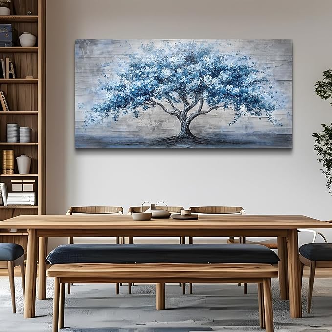 KELIYUAN Canvas Wall Art For Living Room Bedroom Wall Decor Office Dining room Abstract Art Blue Tree Painting Room Hallway Wall Home Decoration Prints Artwork Picture Ready To Hang 20x40 Inches