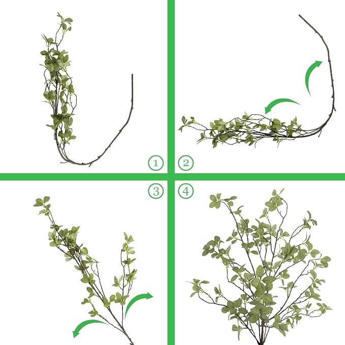 41” Artificial Greenery Stems, Long Fake Plant Twigs Faux Greenery Branches for Tall Vase Home Party Wedding Office Decor (4 Pcs)