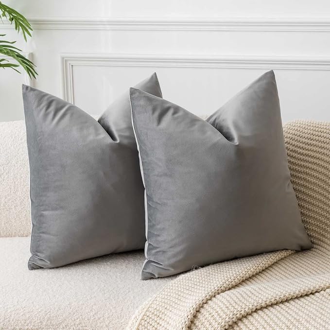 JUSPURBET 24x24 Euro Velvet Throw Pillow Covers Set of 2,Gray