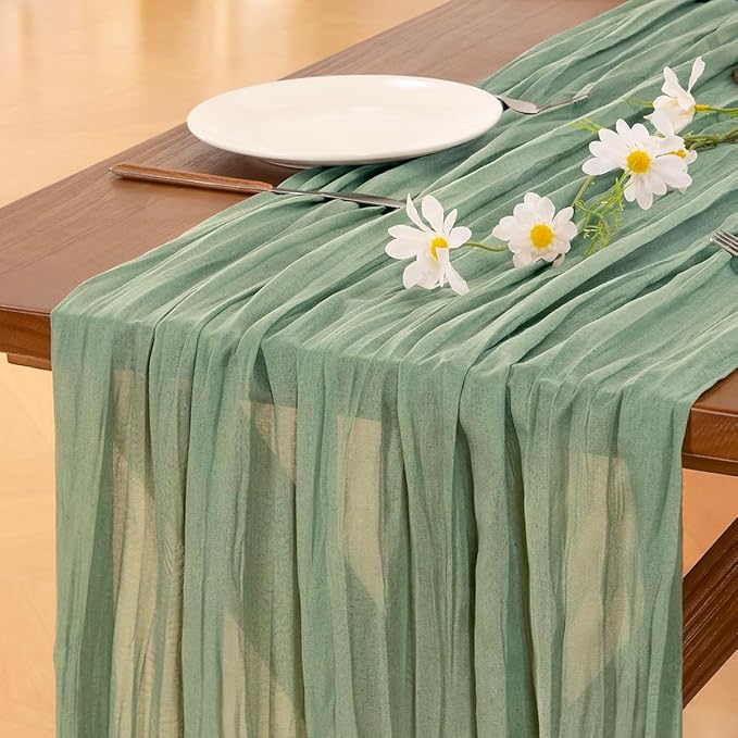 Sage Green Cheesecloth Table Runner Fall Wedding Birthday Party Home Decor | Sage Green 10pcs Rustic Gauze 10FT Cheese Cloth Sheer Farmhouse Dining Runner for Baby Shower Bridal Holiday Decorations