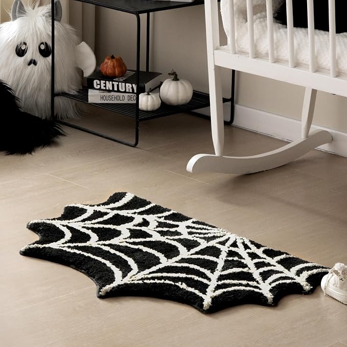 Ashler Spider Bathroom Rugs, Black Spiderweb Bath Mat for Halloween Decor, Gothic Spider Area Rug, Spider Rug Non-Slip Tufted Mats for Front Door, Living, Bedroom, Front Door,21.5×35.5inches