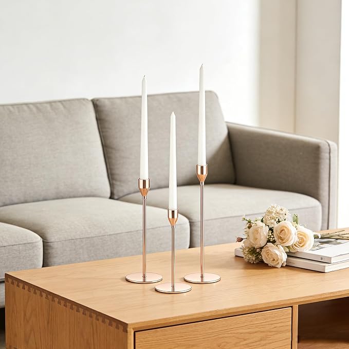 Candlestick Holders, Set of 6 Taper Silver Candle Holder Decor for Date, Festival, Wedding, Party, Dinning or Anniversary, Fit 3/4" Thick Pillar Candles & Led Candles