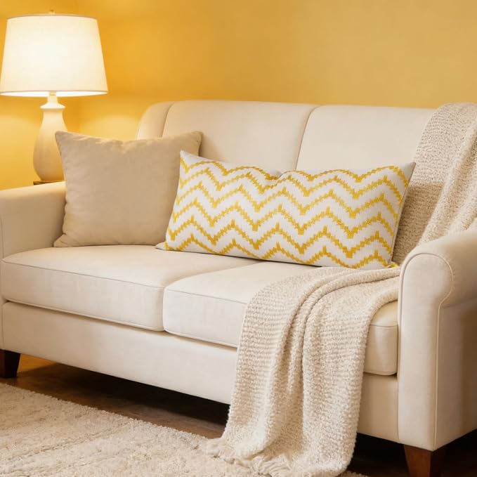 Slow Cow Linen Embroidery Rectangular Pillow Cover Pillowcase Decorative Lumbar Throw Pillow Cover for Couch Sofa 12 x 24 Inches Yellow Gold