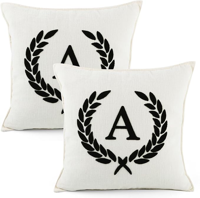 Pack of 2 Chenille Initials Pillowcases 20x20 inch Cream White