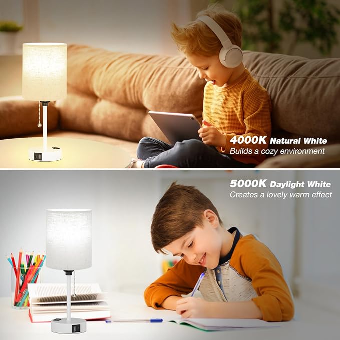 Small Bedside Table Lamp for Bedroom, Desk Lamp with USB Ports for Dorm