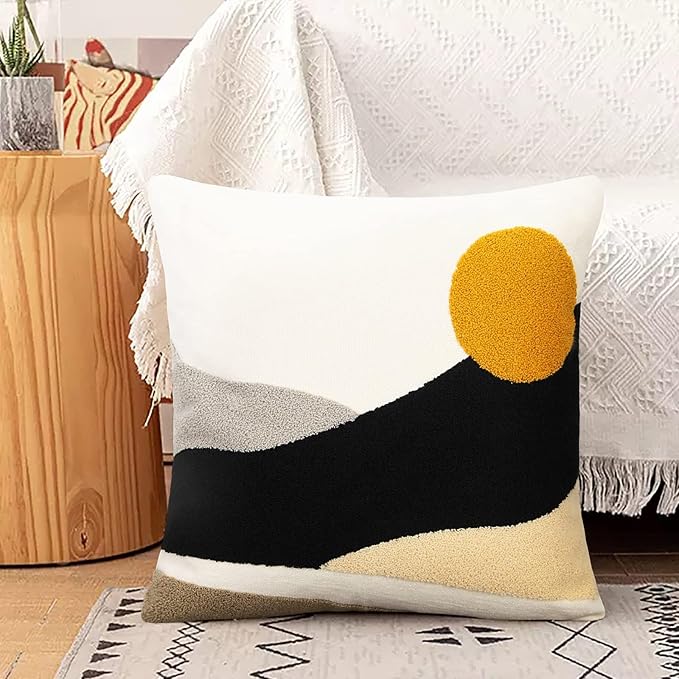 Merrycolor Boho Sun Throw Pillow Covers 18 X 18 Textured Mid Century Modern Throw Pillow Covers Abstract Bohemian Aesthetic Decorative Pillows for Couch Bed Sofa Living Room 1PC