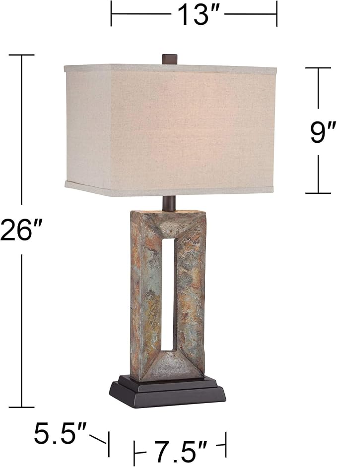 Iron Tahoe 26" Tall Table Lamp Rustic Modern Rectangle Slate