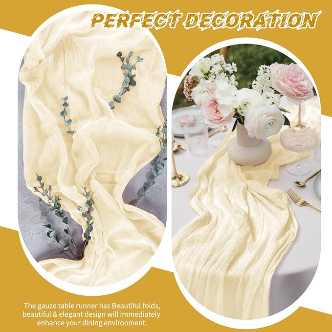 10 Pack Ivory Cheesecloth Table Runner 17x108 Inch Boho Gauze Cheese Cloth Table Runners for Wedding Party Baby Shower Birthday Home Decor