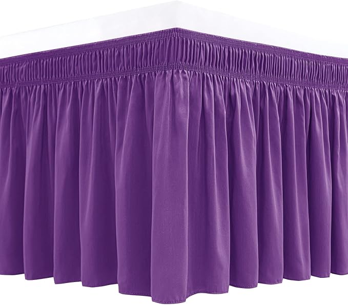 Wrap Around Bed Skirt King Size 15 Inch Drop-Elastic Dust Ruffle Eggplant | Adjustable Pleated Bedskirt-Easy Fit Wrinkle Resistant Washable Hotel Quality Fabric Bed Skirting-Master Guest Bedroom Rental