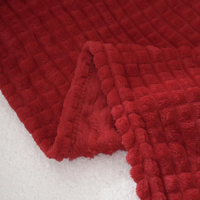 Puncuntex Fleece Throw Blanket Red 60"×80" with Square Grid Design | Super Soft Plush Cozy Flannel Throw Blanket Luxury for Couch Sofa Chair