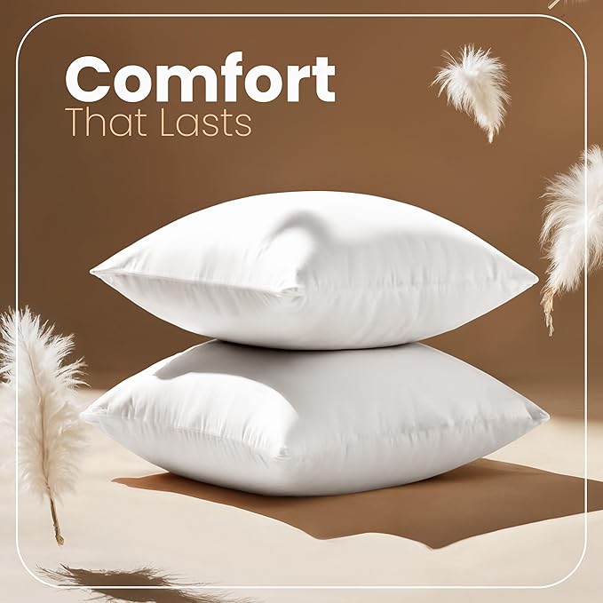 Utopia Bedding 12x12 Pillow Inserts, White Throw Pillows for Couch, 2 Pack | Indoor cushion inserts for bed, sofa & couch, Supportive & fluffy decorative pillows for everyday comfort, Set of 2, White
