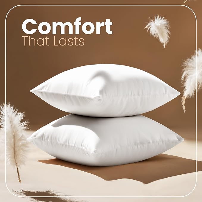 Utopia Bedding 14x14 Pillow Inserts, White Throw Pillows for Couch, 2 Pack | Indoor cushion inserts for bed, sofa & couch, Supportive & fluffy decorative pillows for everyday comfort, Set of 2, White