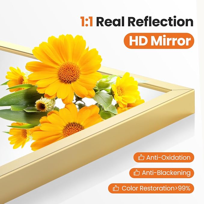 Sweetcrispy 30x40 Bathroom Mirrors for Wall, Arched Mirror for Over Sink | Metal Framed HD Shatter-Proof Glass, Decor Wall Mirror for Entryway, Living Room, Bedroom, Gold