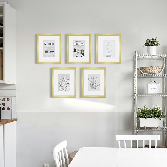 8x10 Picture Frame Sef of 10, Display Pictures 5x7 with Mat or 8 x 10 Without Mat, Photo Frame Collage for Wall Gallery Decor, Hanging or Tabletop Display, Gold