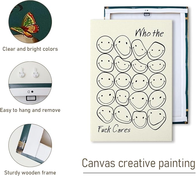 Funny Quote Canvas Wall Art Beige Smiley Face Line Art Print 12x16Inch | Unframed Modern Home Decor Humorous Wall Art for Bedroom, Bathroom, Office & Living Room Unique Humorous Wall Decoration Gift
