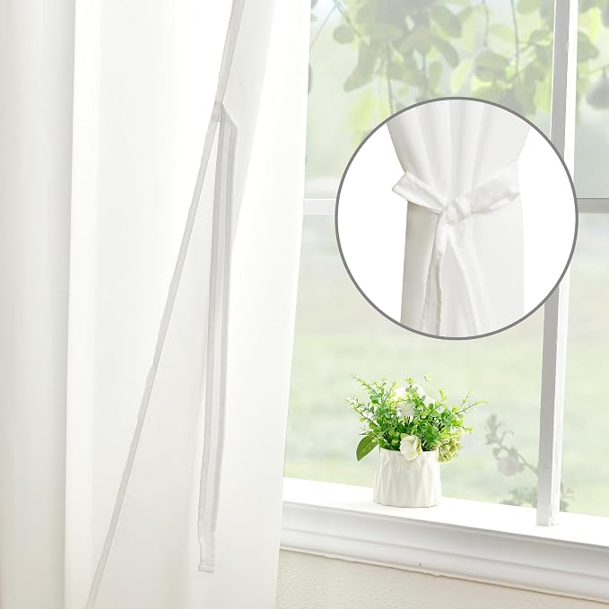 DWCN Non-See-Through White Privacy Sheer Curtains Light Filtering Window Curtains Drapes for Living Room Bedroom 52x54 Inch, 2 Panel