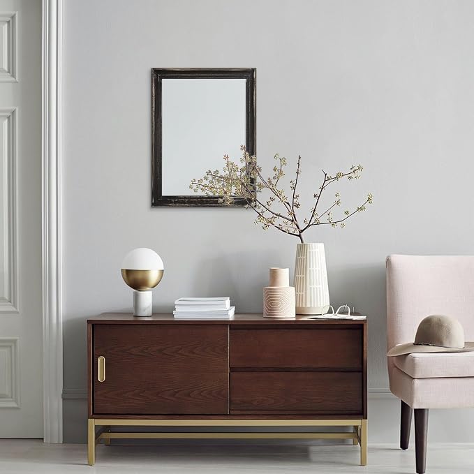 Small Mirrors for Wall with Wood Frame Rectanglular Wall Hanging Mirror for Bathroom Bedroom Vanity Entryway