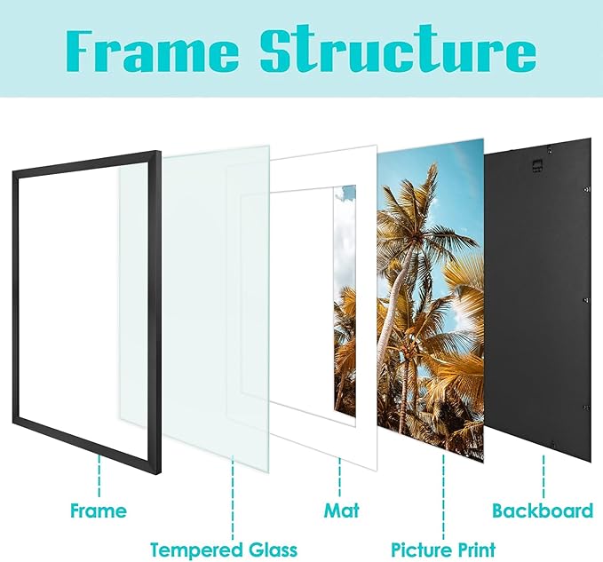 Frametory 18x24 Black Picture Frame with Real Glass Mat for 16x20