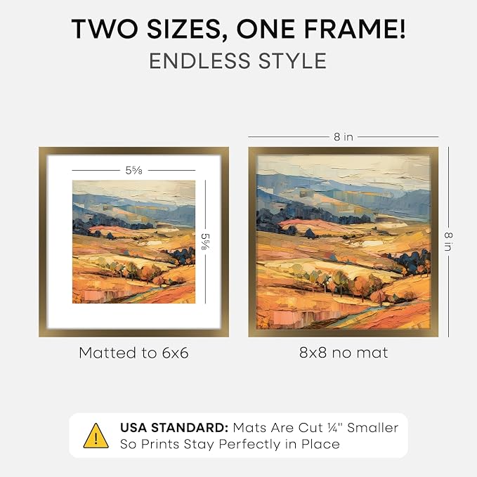 Homeforia 8x8 Bronze Picture Frame, High-End Metal, 6x6 Mat, Glass