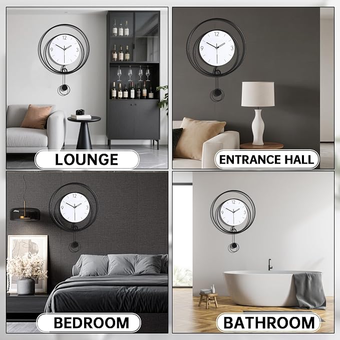 Dankeit Decorative Wall Clock, Silent Non-Ticking Quality Quartz Movement Battery Operated with Pendulum, Large Wall Clocks for Living Room Kitchen Home Bathroom Bedroom Wall Decor,13x17inch(White)
