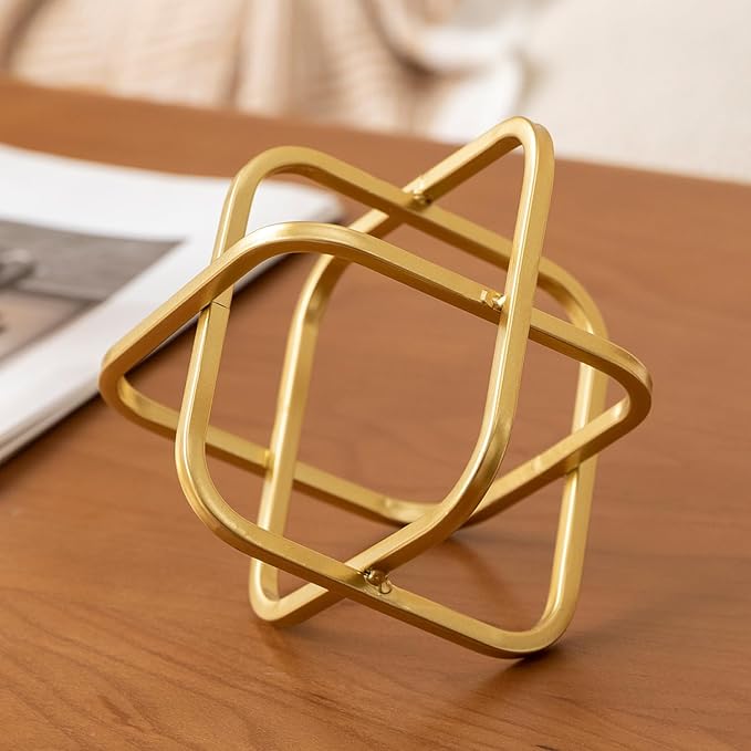 5.5" Gold Metal Geometric Sculpture, Modern Square Decorative Sphere
