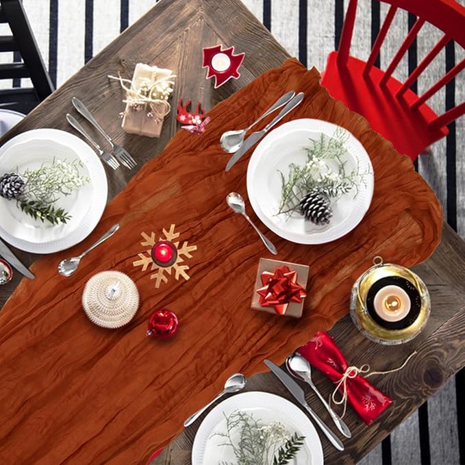 2 Pack Cheesecloth Table Runner 10Ft Christmas Gauze Boho Table Runners for Wedding Decor Bridal Shower Decorations(35" x 120")