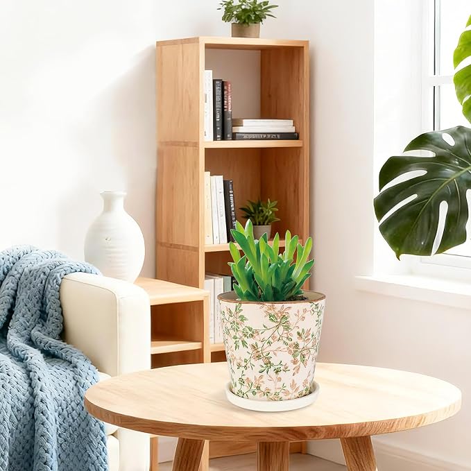 Ceramic Flower Pots for Indoor Plant with Drainage Hole & Saucer