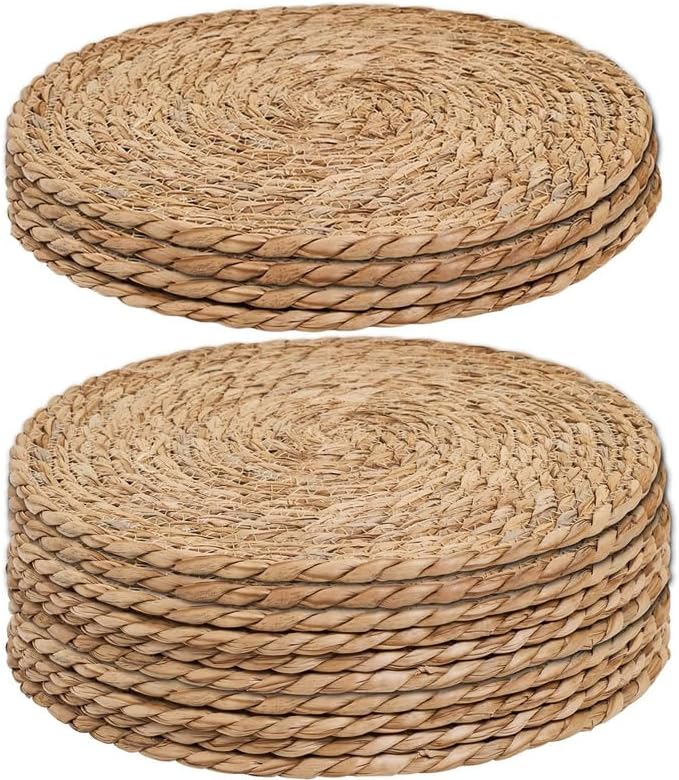 Handmade Heat Resistant 13" Round Woven Placemats Set of 8, Wicker Boho No Chemical Natural Water Hyacinth Place Mats, Farmhouse Table Mats for Kitchen Dining Table,Home Decorations,Wedding
