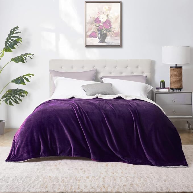 Walensee Sherpa Fleece Blanket Plush Throw Fuzzy Super Soft Reversible Microfiber Flannel Blankets for Couch, Bed, Sofa Ultra Luxurious Warm and Cozy for All Seasons (Purple, 108"x90")
