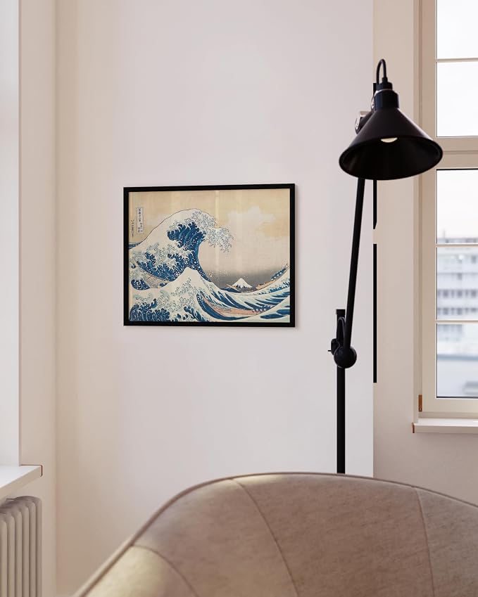 HAUS AND HUES Japanese Traditional Art - Hokusai Classic Kanagawa Wave Print, The Great Wave Poster Japanese Art Wall Decor, Japan Poster Wave Wall Art, Japandi Wall Art (Black Frame, 16x20)