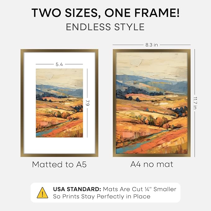 Homeforia A4 Bronze Picture Frame, High-End Metal, A5 Mat, Glass