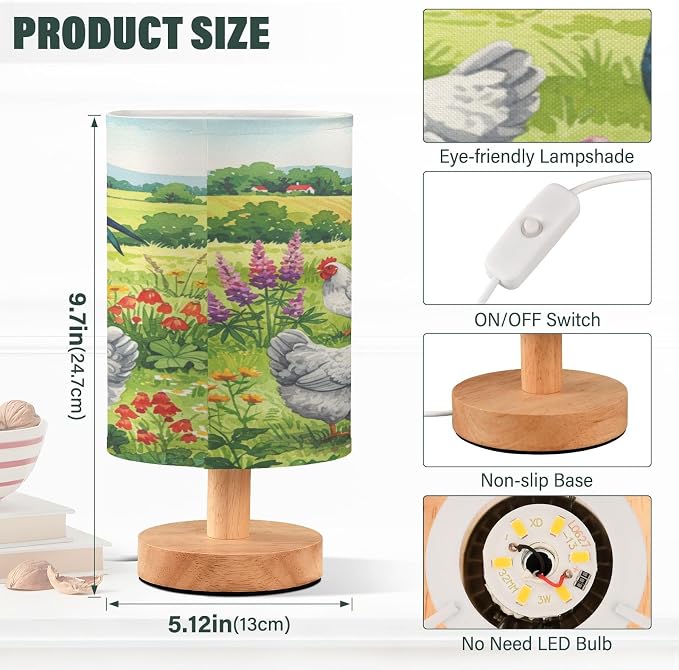 ALAZA Chicken Rooster in The Grass Vintage Decor Bedside Table Lamp with USB Port for Bedroom Nightstand Office Desk LED Bulb Included