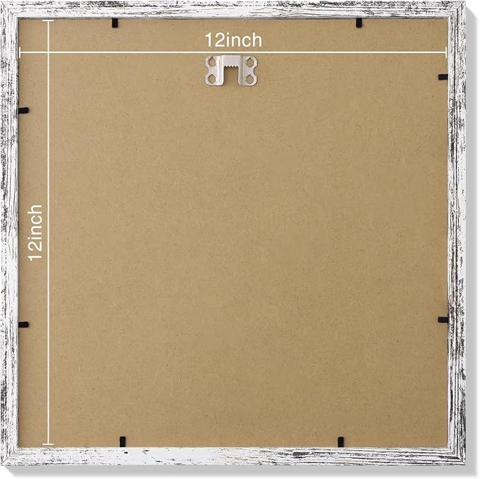 Vittanly 12x12 Picture Frames Set of 9 for Wall Mounting, Distressed White | Display Pictures 8x8 with Mat or 12x12 without Mat for Wall Mounting, Square Photo Frames for Home Decor, Engineered Wood
