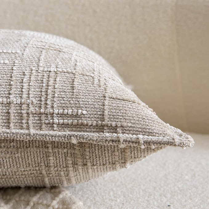 MADIZZ Pack of 2 Chenille Throw Pillow Covers 20x20 Inch Taupe Soft Neutral Decorative Throw Pillows for Couch Sofa Boho Accent Cushion Covers Modern Farmhouse Home Decor for Bedroom Living Room