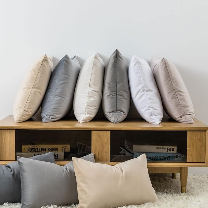 JUSPURBET 16x24 Lumbar Velvet Throw Pillow Covers Set of 2,Khaki