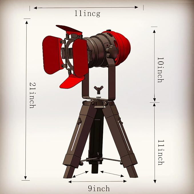 Vintage Black w/Red Retro Tripod Adjustable Table lamp,Nautical Teatre Retro Spotlight,Industrial Decor Wooden Light Fixtures,Cinema Movie Props for Living Room Bedroom Office bar Lighting