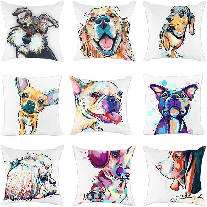 Cute Pet Schnauzer Dog Pattern Polyester Throw Pillow Cover Car Sofa Cushion Cover Pillowcases Home Decor 18"x18" Inch