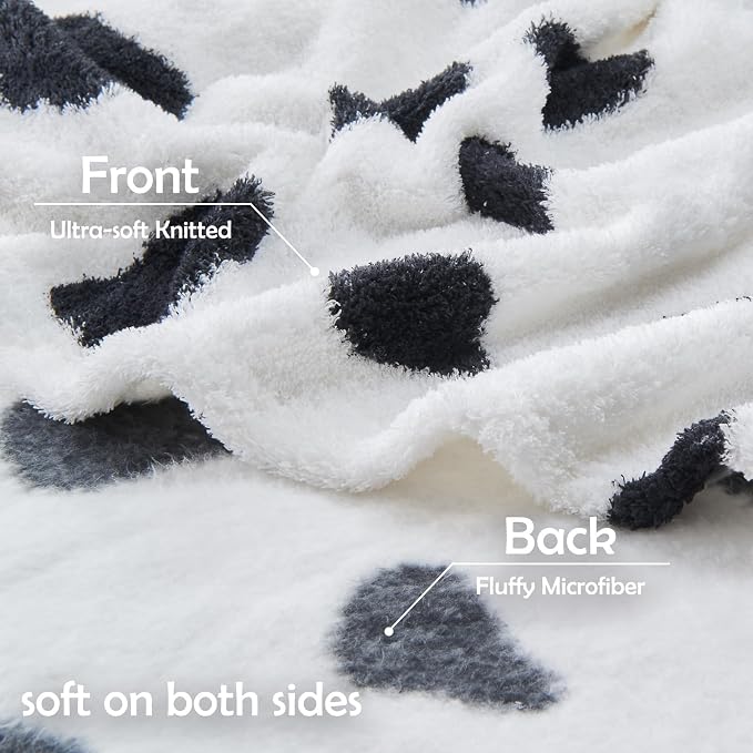 NEWCOSPLAY Knitted Throw Blanket for Couch Sofa Bed, Cow, 50"x60" | Super Soft Plush, Fuzzy Fluffy Microfiber, Lightweight Cozy Blanket for Room Decor, All Season Use