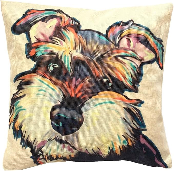 Cute Pet Schnauzer Dog Pattern Linen Throw Pillow Covers Car Sofa Cushion Cover Pillowcases Home Decor 18"x18" (45x45cm)