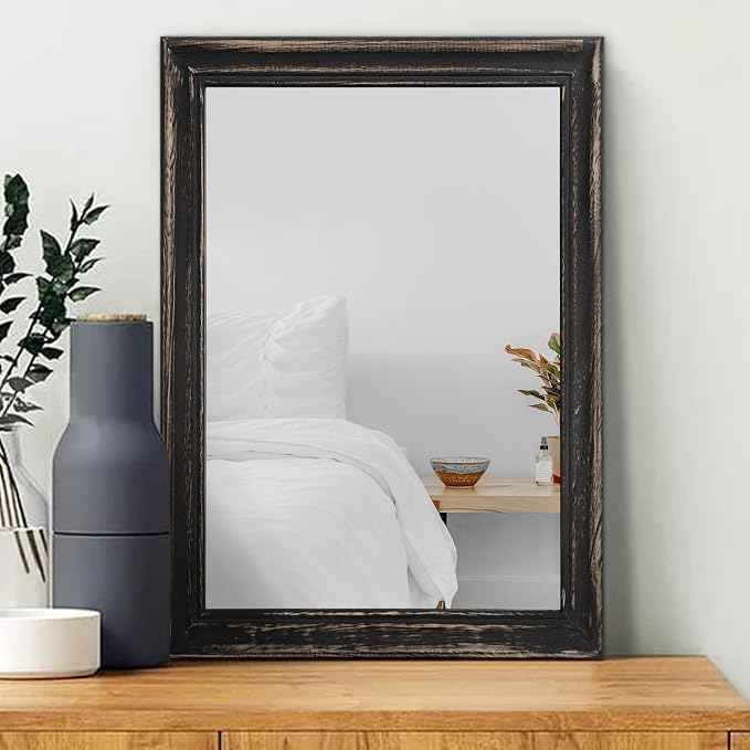 Small Mirrors for Wall with Wood Frame Rectanglular Wall Hanging Mirror for Bathroom Bedroom Vanity Entryway